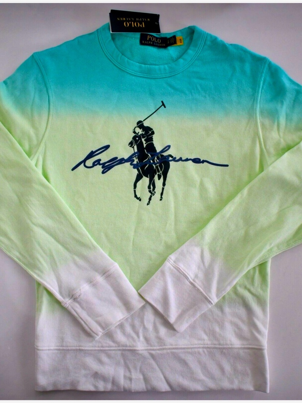Polo by Ralph Lauren Teal Ombre Crewneck Sweatshirt with Pony